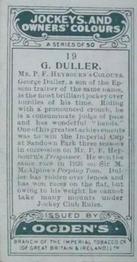 1927 Ogden's Jockeys and Owners' Colours #19 George Duller Back